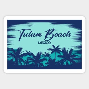 Tulum Beach Mexico Retro Beach Landscape with Palm Trees Sticker